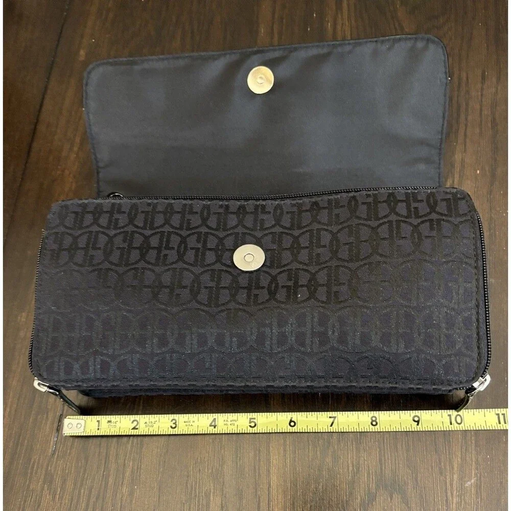 NWOT Giani Bernini Black Monogram Purse Handbag Faux Leather & Canvas 4” X 10”